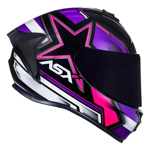 Capacete ASX Draken Pilot Preto Lilás Rosa Brilhante