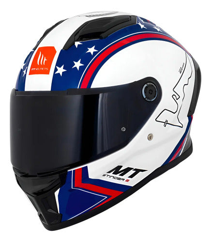 Capacete MT Helmets Stinger 2 Grand Chelem USA Azul Branco Vermelho Brilhante Tamanho 60