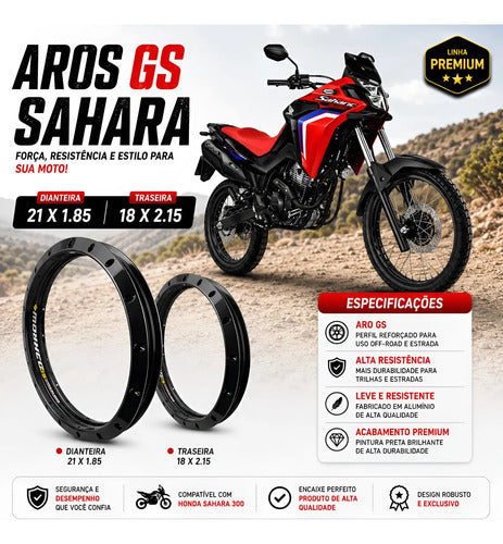 Par de Aros de Roda GS Monaco Honda Xre Sahara Tornado 300 1.85x21 e 2.15x18 Preto Brilhante
