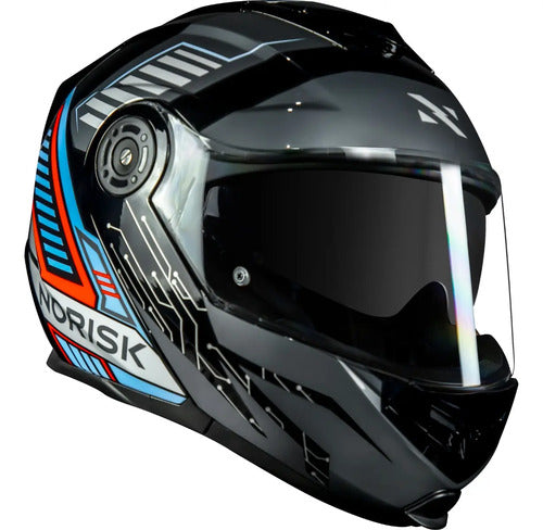 Capacete Escamoteável Norisk Route FF345 Charge com Óculos Solar Preto Titânio Azul Tamanho 56/S