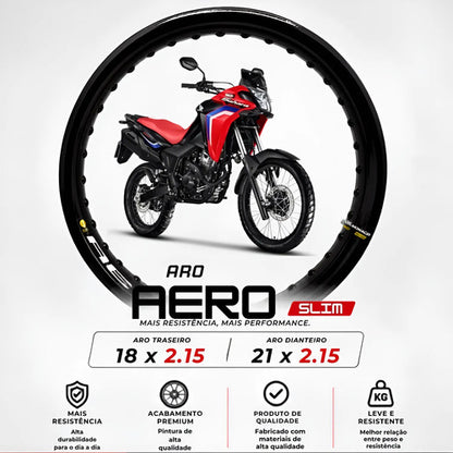 Par de Aros de Roda Aero Slim Monaco Honda Xre 300 Crf 230f 21x70 2.15 e 18x70 2.15 Preto Brilhante