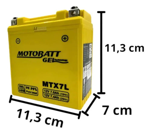 Bateria Motobatt MTX7L Gel 12V 7Ah Yamaha Lander Fazer 250 Honda Cbx 250 Twister Tornado 250 Cb 300r