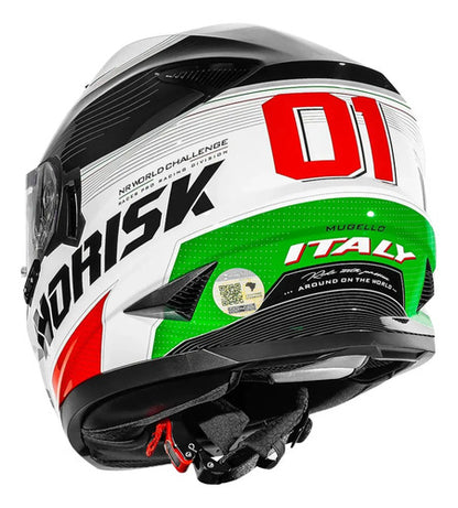 Capacete Norisk FF302 Soul II Grand Prix Itália com Óculos Solar Interno Branco Tamanho 60/L