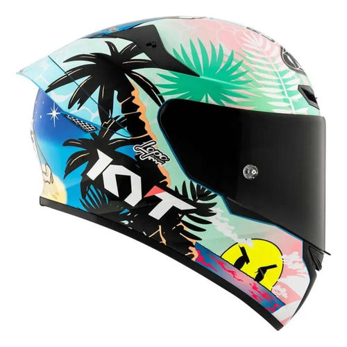 Capacete KYT TT-Course Riccardo Rossi Barcelona Branco Brilhante Tamanho 58/M