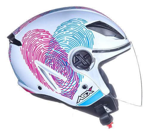 Capacete Aberto ASX City Air Passion Branco Rosa Azul Brilhante