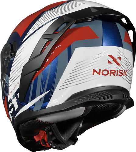Capacete Norisk Strada II ST com Óculos Solar Interno Branco Azul Vermelho Brilhante