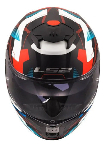 Capacete LS2 FF808 Stream II Mika com Óculos Solar Interno Branco Azul Vermelho