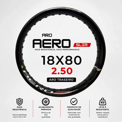 Aro de Roda Traseira Aero Slim Monaco Yamaha Lander 250 Honda Xre 300 18x80 2.50 Preto Brilhante