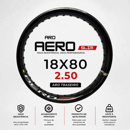 Aro de Roda Traseira Aero Slim Monaco Yamaha Lander 250 Honda Xre 300 18x80 2.50 Preto Brilhante