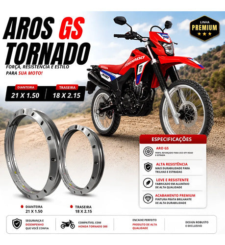 Par de Aros de Roda GS Monaco Honda Xre Sahara Tornado 300 1.85x21 e 2.15x18 Prata Cromado