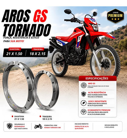 Par de Aros de Roda GS Monaco Honda Xre Sahara Tornado 300 1.85x21 e 2.15x18 Prata Cromado