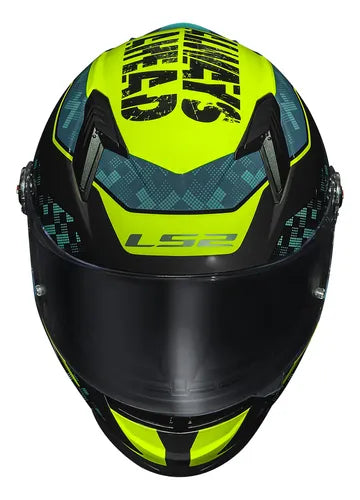 Capacete LS2 FF358 S Striker com Spoiler Azul Amarelo Verde Brilhante