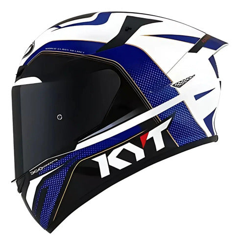 Capacete KYT TT-Course Grand Prix Azul Vermelho Branco Brilhante Tamanho 60/L