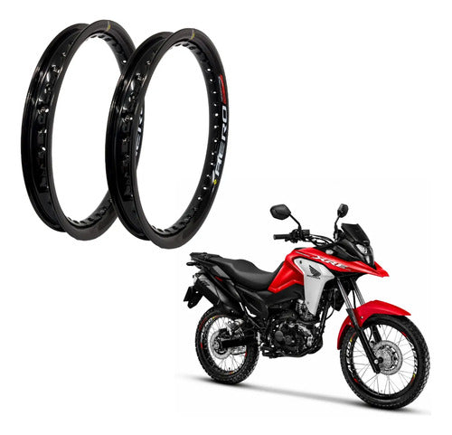 Par de Aros de Roda Aero Slim Monaco Honda Bros 160 Xre 190 19x70 2.15 e 17x70 2.15 Preto Brilhante