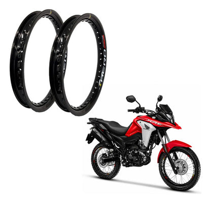 Par de Aros de Roda Aero Slim Monaco Honda Bros 160 Xre 190 19x70 2.15 e 17x70 2.15 Preto Brilhante