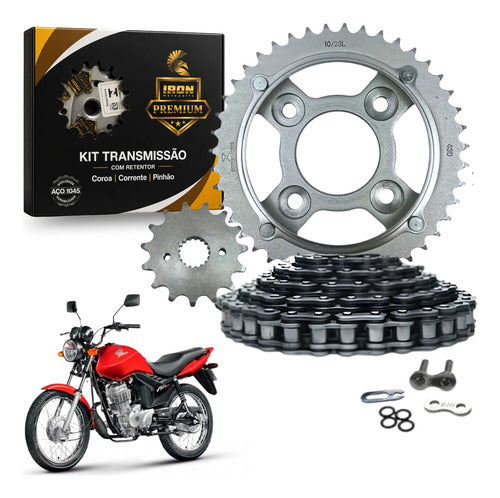 Kit Relação Iron Premium com Retentor Honda Cg 125 Titan Fan 2009 a 2013 428 116L 43/14T