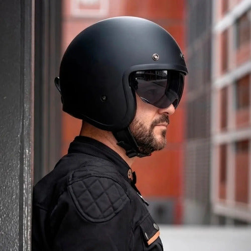 Capacete Aberto LS2 OF599 Spitfire Solid com Óculos Solar Interno Preto Fosco