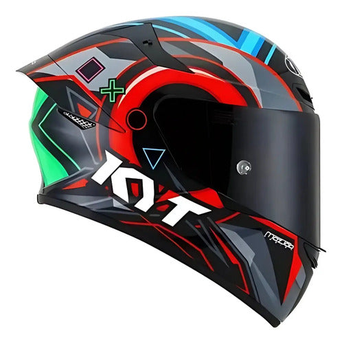 Capacete KYT TT-Course Ratthapark Play Preto Azul Vermelho Brilhante