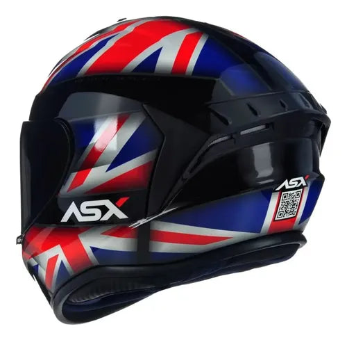 Capacete ASX Draken UK Preto Vermelho Azul Brilhante