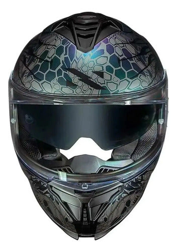 Capacete Norisk Strada II Cobra com Óculos Solar Interno Azul Verde Roxo Brilhante