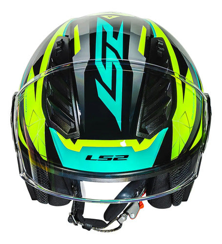 Capacete Aberto LS2 OF616 Airflow II Draze com Spoiler Preto Amarelo Verde Brilhante