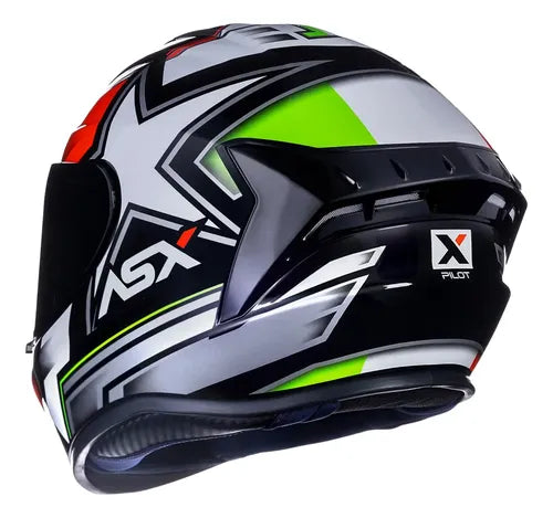 Capacete ASX Draken Pilot Preto Vermelho Verde Brilhante
