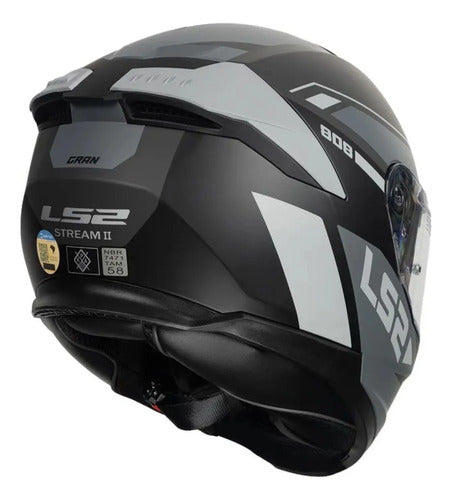 Capacete LS2 FF808 Stream II Gran com Óculos Solar Interno Preto Cinza Fosco