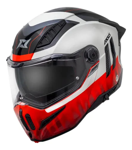 Capacete Escamoteável Axxis Ghostfighter SV Grid Branco Vermelho Brilhante Tamanho 60