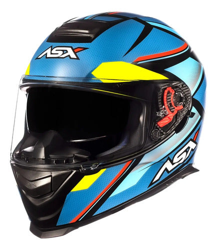 Capacete ASX Eagle SV Explorer com Óculos Solar Interno Preto Azul Amarelo Fosco
