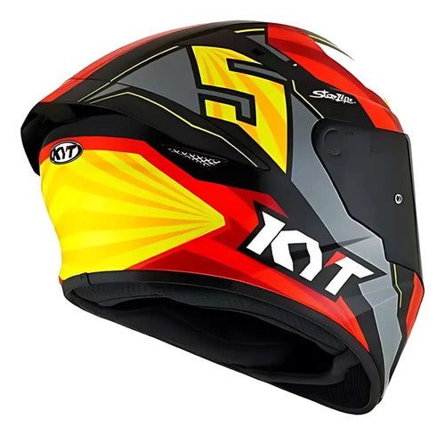 Capacete KYT TT-Course Jaume Masia Flux 2019 Amarelo Vermelho Cinza Brilhante