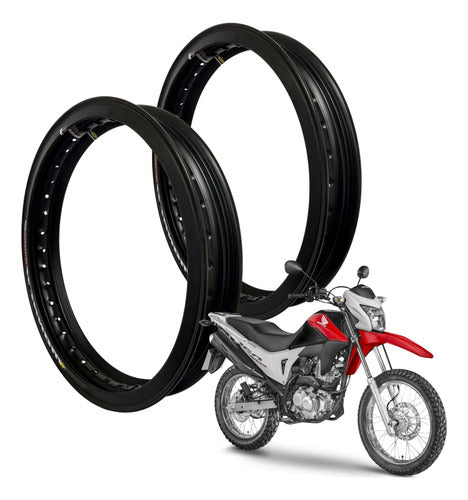 Par de Aros de Roda Motard Monaco Honda Bros 125 150 160 2.50x19 e 2.50x17 Preto Brilhante