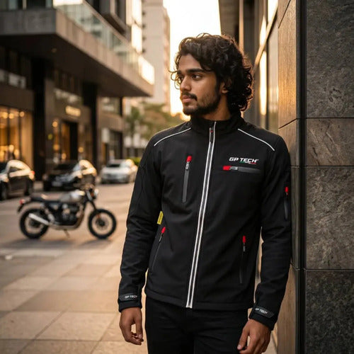 Jaqueta GP Tech Soft Casual Resistente à Água Masculina Preto Vermelho