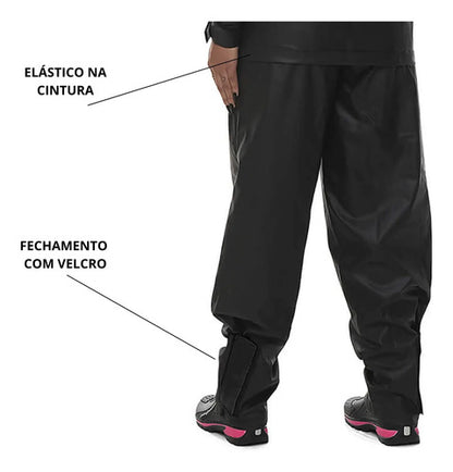 Capa de Chuva Conjunto Pantaneiro PVC com Gola Feminina Preto