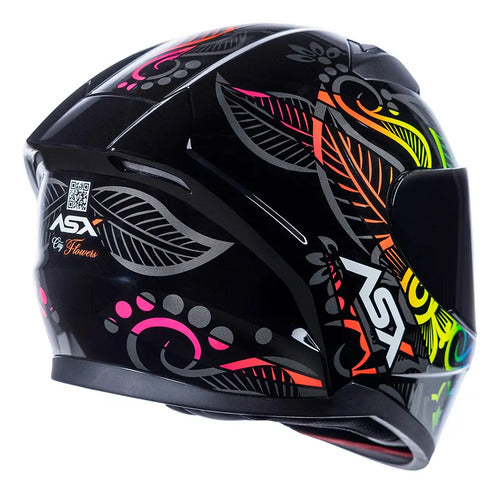 Capacete ASX City Flowers Preto Grafite Colorido Brilhante