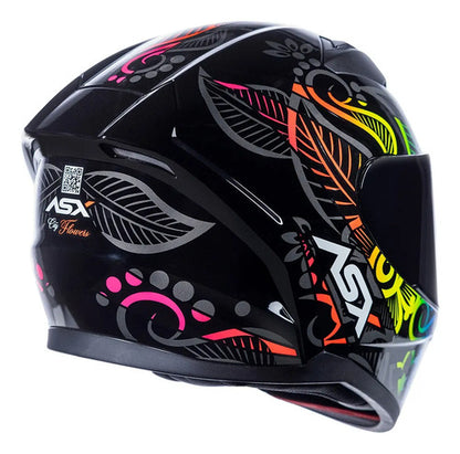 Capacete ASX City Flowers Preto Grafite Colorido Brilhante