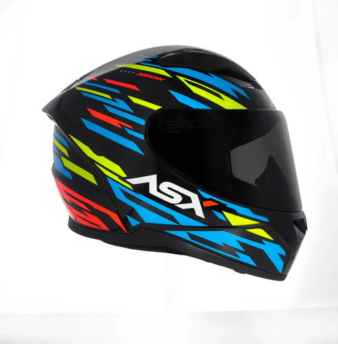 Capacete ASX City Arrow Preto Azul Amarelo Brilhante