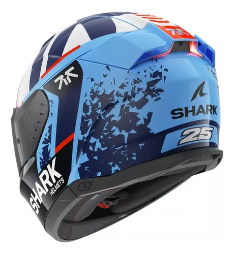 Capacete Shark Skwal i3 Raul Fernandez com Óculos Solar Interno Azul Branco Brilhante