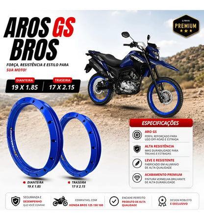 Par de Aros de Roda GS Monaco Honda Bros 125 150 160 1.85x19 e 2.15x17 Azul