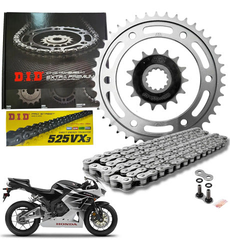 Kit Relação DID Extra Premium com Retentor Honda Cbr 600rr 2007 em diante 525VX3 112L 41/16T