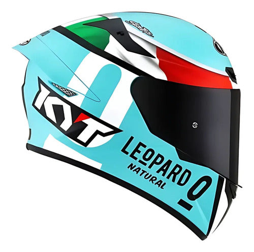 Capacete KYT TT-Course Lorenzo Dalla Porta Leopard Azul Celeste Brilhante