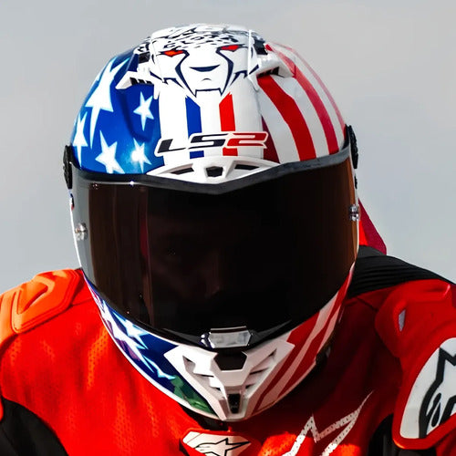 Capacete LS2 FF805 Thunder C GP Baz Replica com Spoiler Branco Azul Vermelho Brilhante