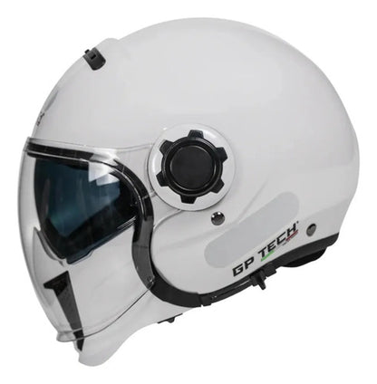 Capacete Aberto GP Tech Zoom Solid com Óculos Solar Interno Branco Brilhante