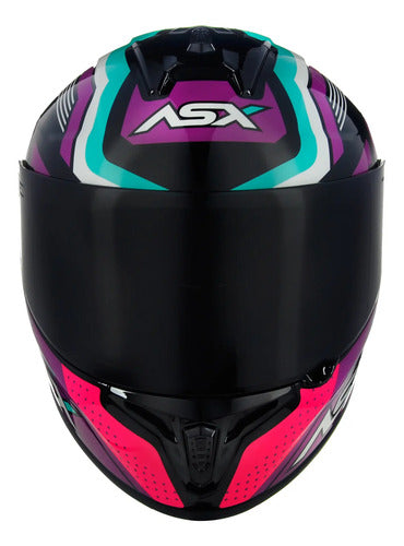 Capacete ASX Draken Cougar Preto Rosa Azul Brilhante