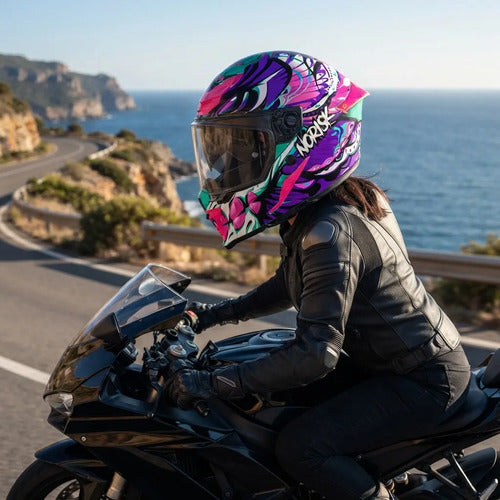 Capacete Norisk Rock Butterfly com Óculos Solar Interno Rosa Brilhante