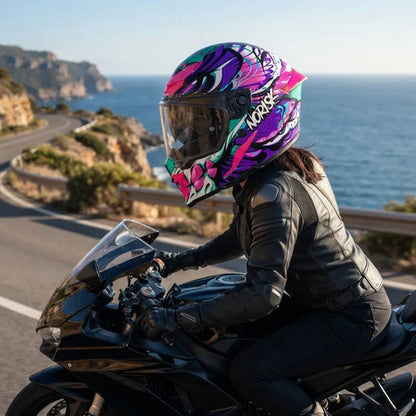 Capacete Norisk Rock Butterfly com Óculos Solar Interno Rosa Brilhante