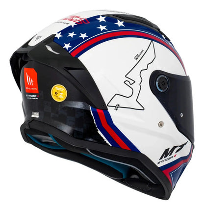 Capacete MT Helmets Stinger 2 Grand Chelem USA Azul Branco Vermelho Brilhante Tamanho 60
