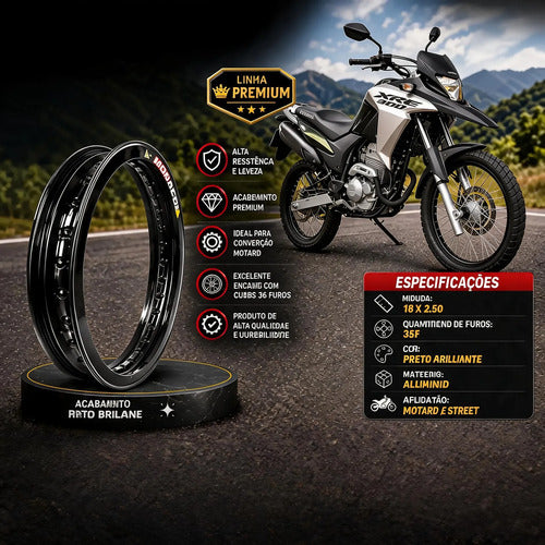 Aro de Roda Traseira Motard Monaco Honda Cg 125 150 160 Titan Fan Start 2.50x18 Preto Brilhante