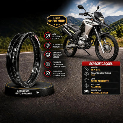Aro de Roda Traseira Motard Monaco Honda Cg 125 150 160 Titan Fan Start 2.50x18 Preto Brilhante