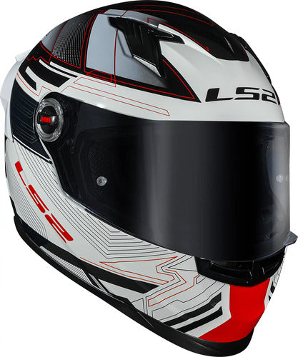 Capacete LS2 FF358 S Digital com Spoiler Preto Branco Vermelho Brilhante