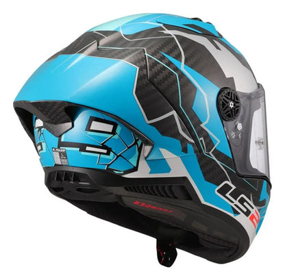Capacete LS2 FF805 Thunder C GP Huertas Replica com Spoiler Azul Preto Brilhante